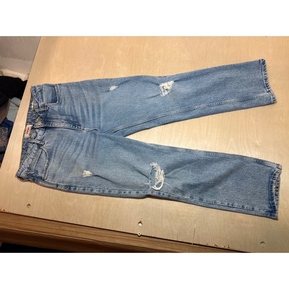 Wrangler High Rise Rodeo Straight Crop Distressed Jeans Light Wash 6/28